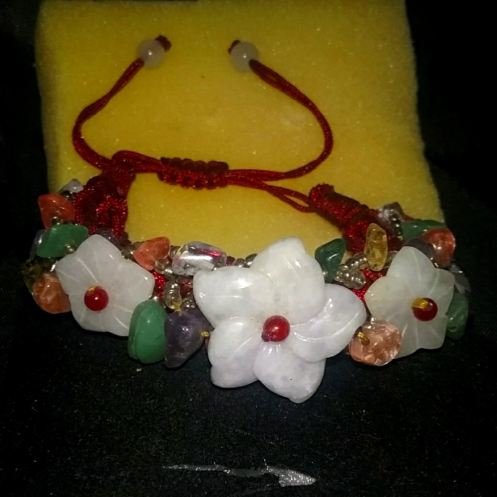 Genuine Jade Genuine Multi Gemstones  Bracelet In Cherry Red Hand Made Stunning